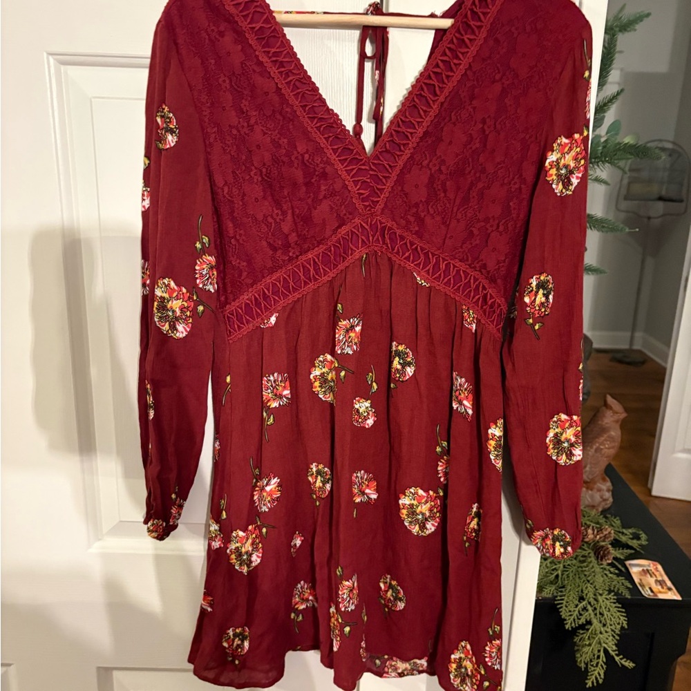 Altard State Burgundy Crochet Detail Dress